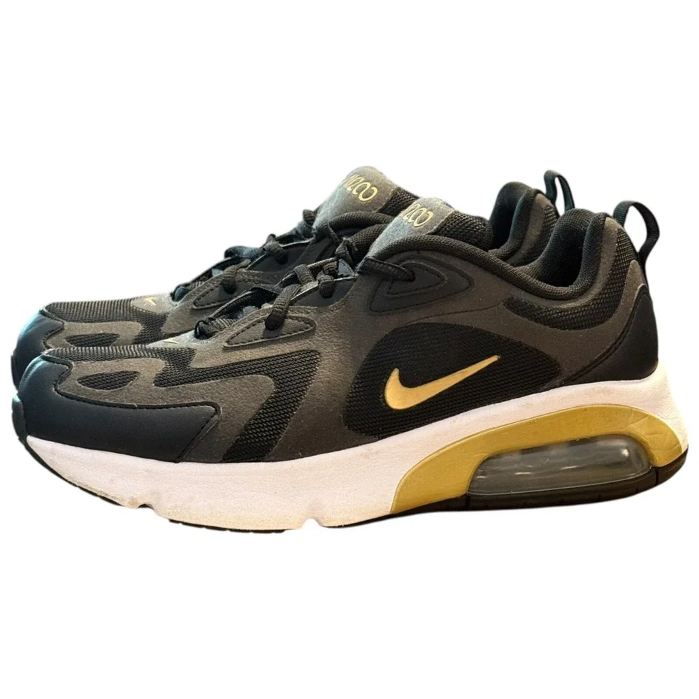 Nike Air Max 200 Black Metallic Gold Shoes Size 7Y Athletic Sneakers